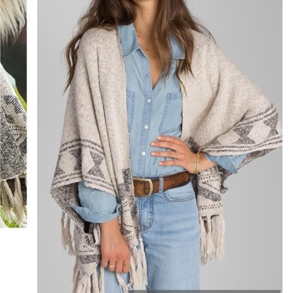 Billabong Poncho Cowgirl southwestern Open Front Tassel Shawl Cardi M/L